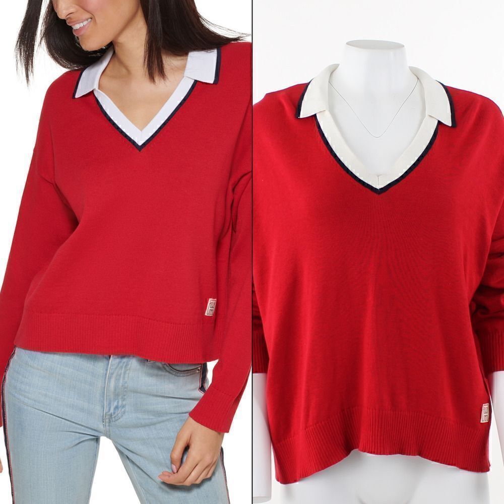 Tommy Hilfiger Johnny-Collar Sweater Scarlet L